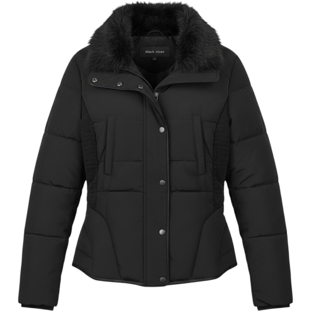 Black Rivet Womens Faux Fur Collar Puffer Jacket‎ Black Quilted Coat Size S
